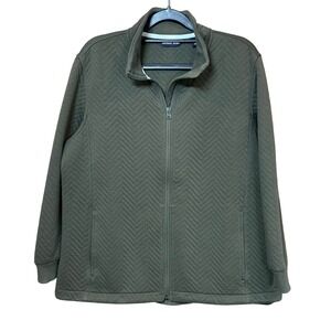 Lands End Green Quilted Chevron Zip Front Jacket Olive Green Womens Size L 14-16